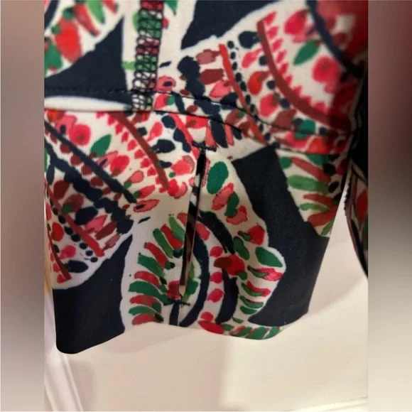 Crown & Ivy Paisley Print Quarter Zip Navy Pink Green Thumbholes Womens Large - Picture 4 of 9